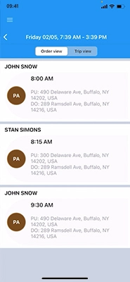 NEMT client app screenshot driver info